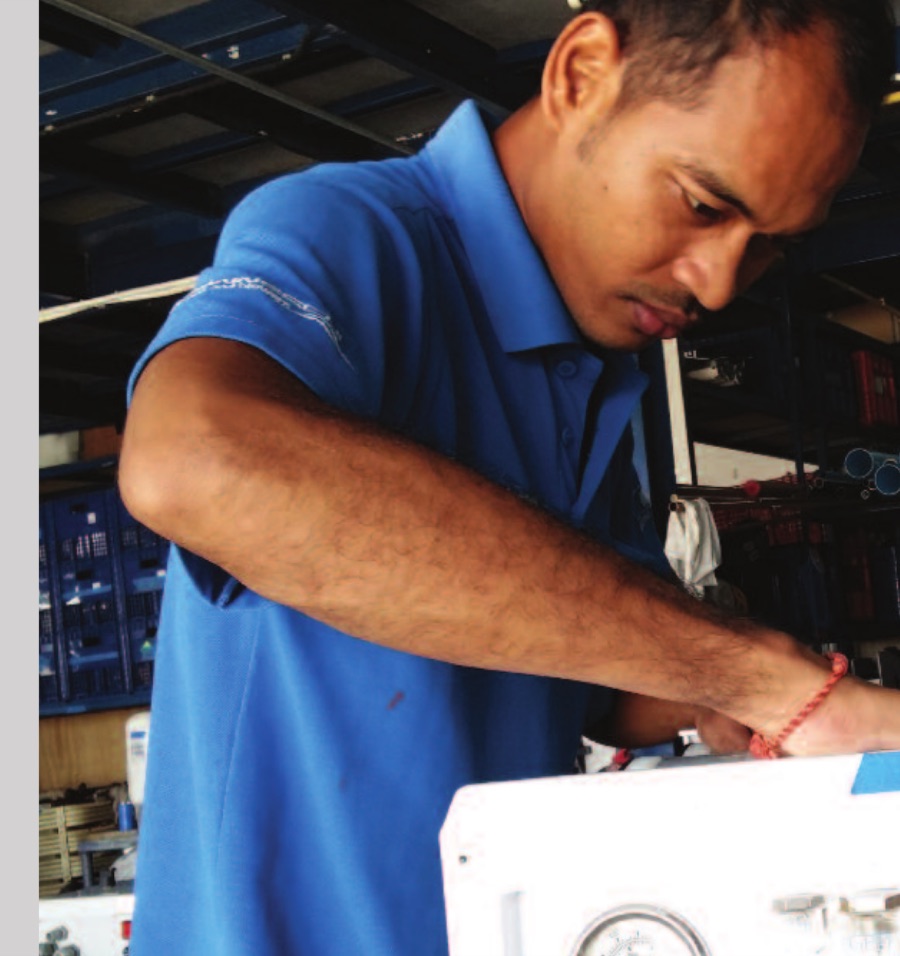 Cirrus technician servicing marine equipment at the Boat Lagoon workshop